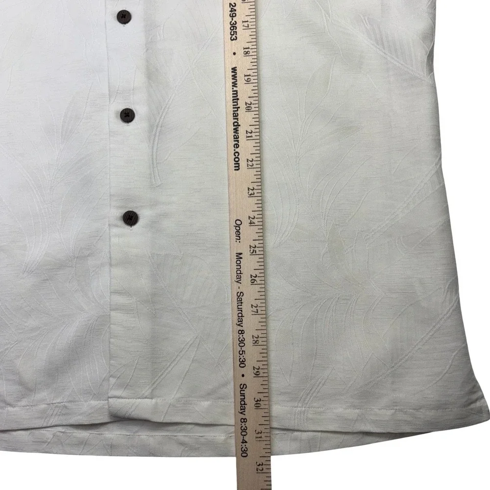 Woodie's Retro Lounge Mens XL Ivory Jacquard‎ Leaf Button Up Hawaiian Camp Shirt